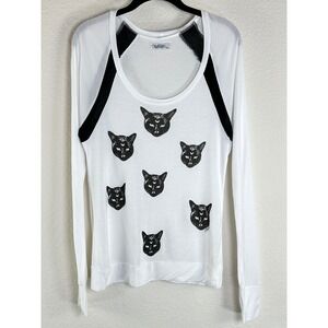 Lauren Moshi Black Cat Moon Long Sleeve Tee Soft Goth Witchy Indie Sleaze